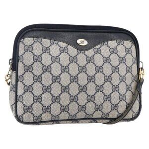 Authentic GUCCI GG Supreme Shoulder Bag PVC Navy Gold 97 02 068